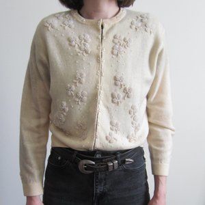 Vintage 1950s cream beaded cardigan sweater